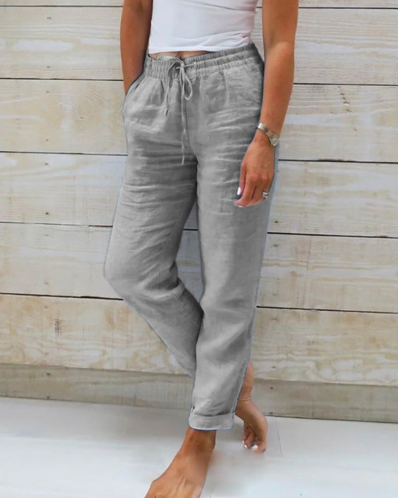 Women's Relaxed Fit Trousers - Elastic Waist - Breathable Drawstring Casual Wear