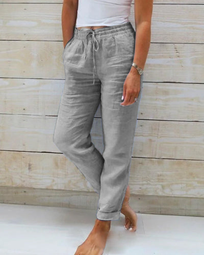 Women's Relaxed Fit Trousers - Elastic Waist - Breathable Drawstring Casual Wear