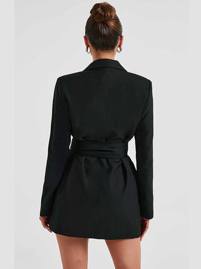 Women's Blazer Dress - Tailored Fit - Mini Length - V-Neck - Long Sleeve Elegant Wear