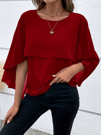 Layered blouse with batwing sleeves for women