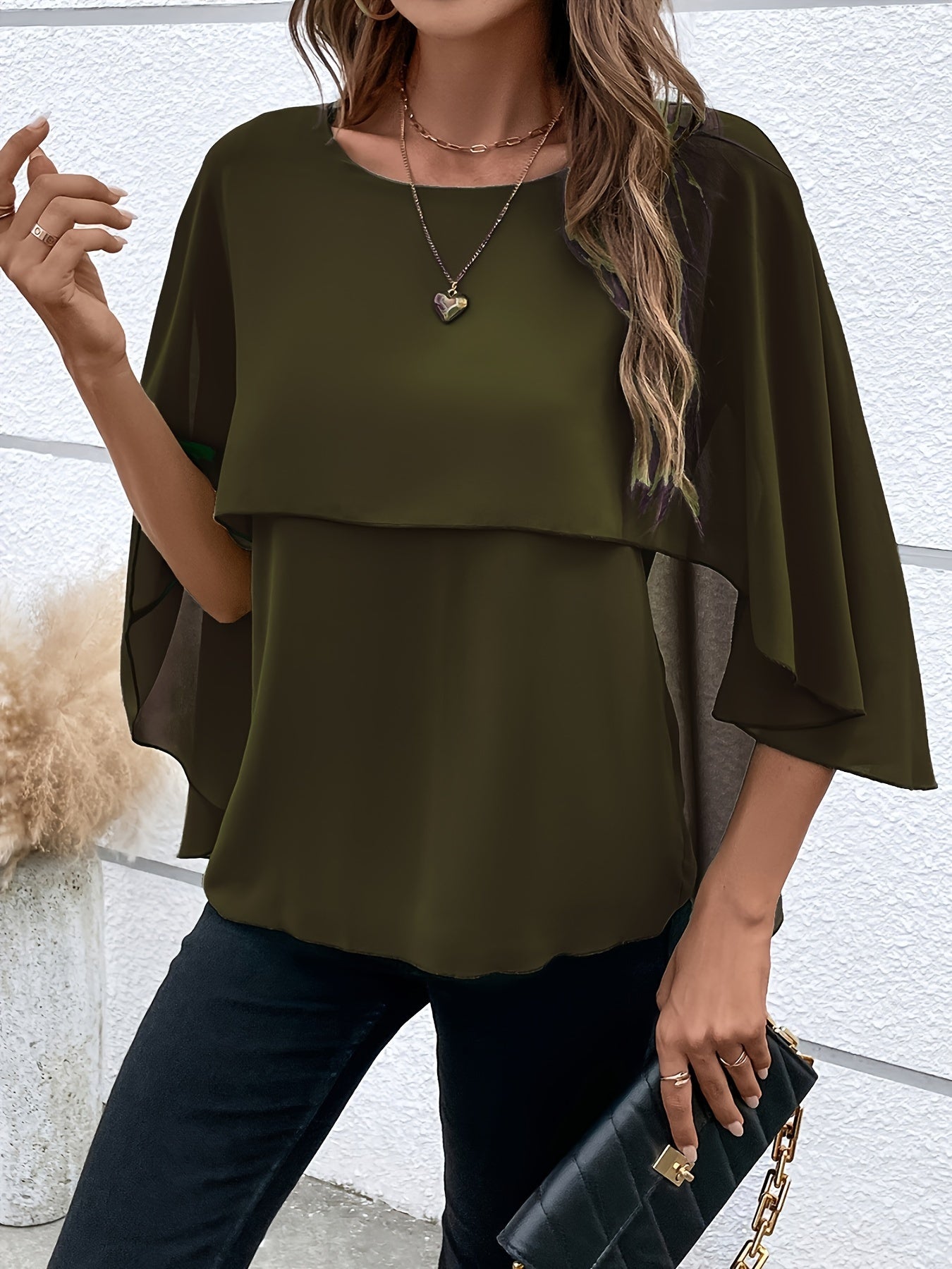 Layered blouse with batwing sleeves for women
