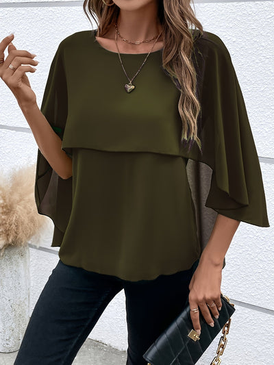 Layered blouse with batwing sleeves for women