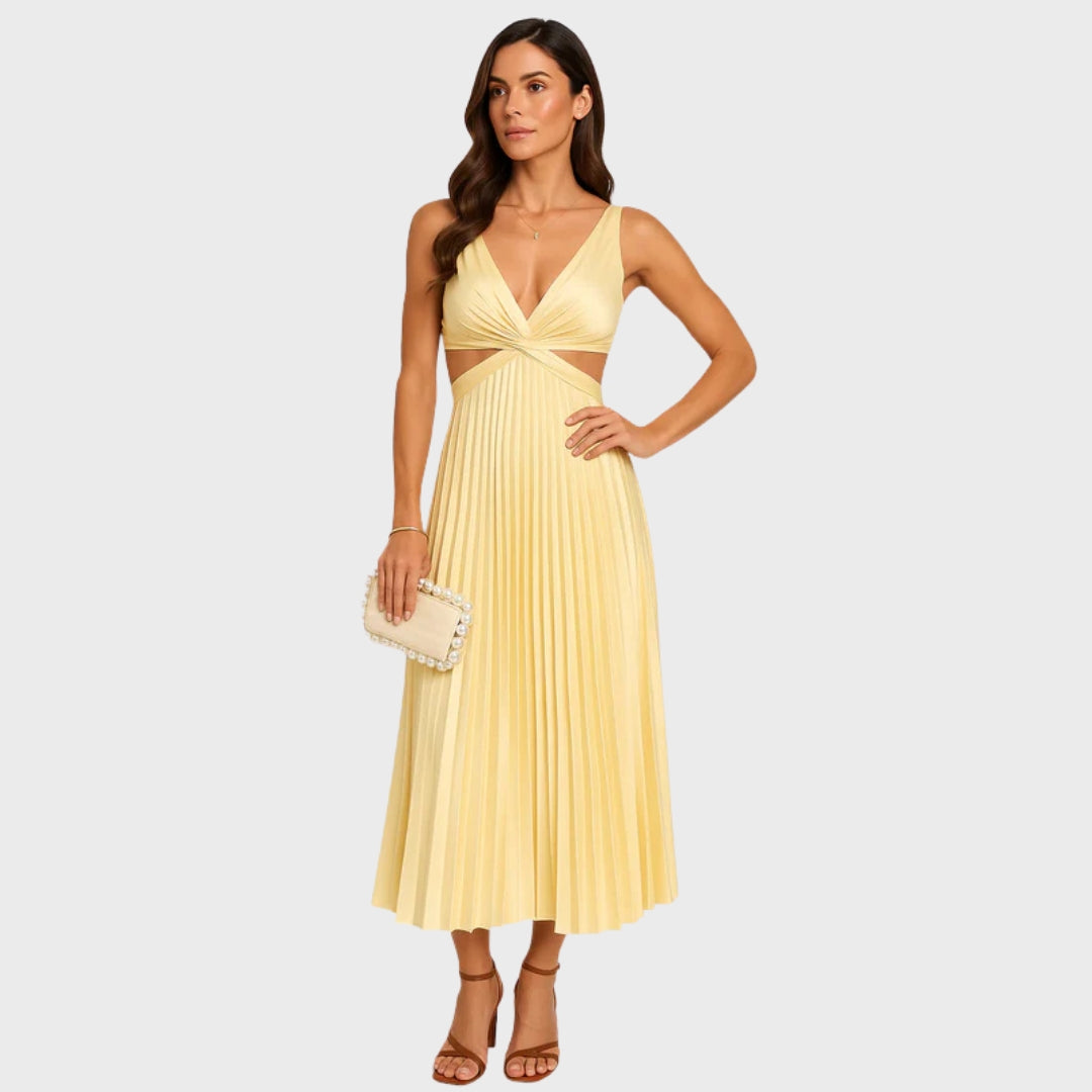 Gwen | Pleated Satin Midi Dress