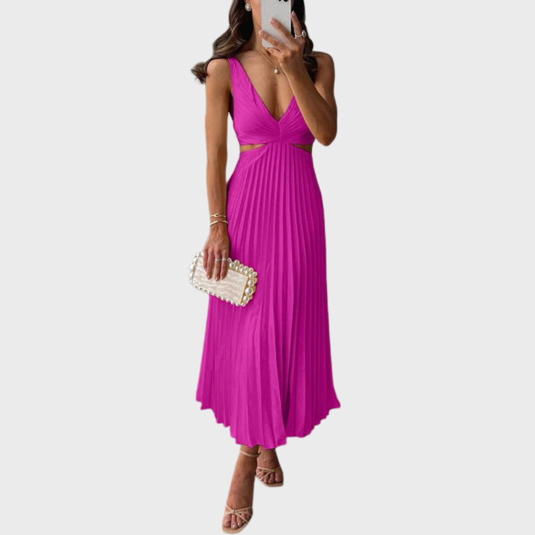 Gwen | Pleated Satin Midi Dress
