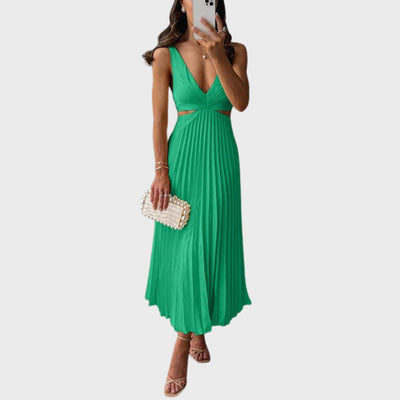 Gwen | Pleated Satin Midi Dress