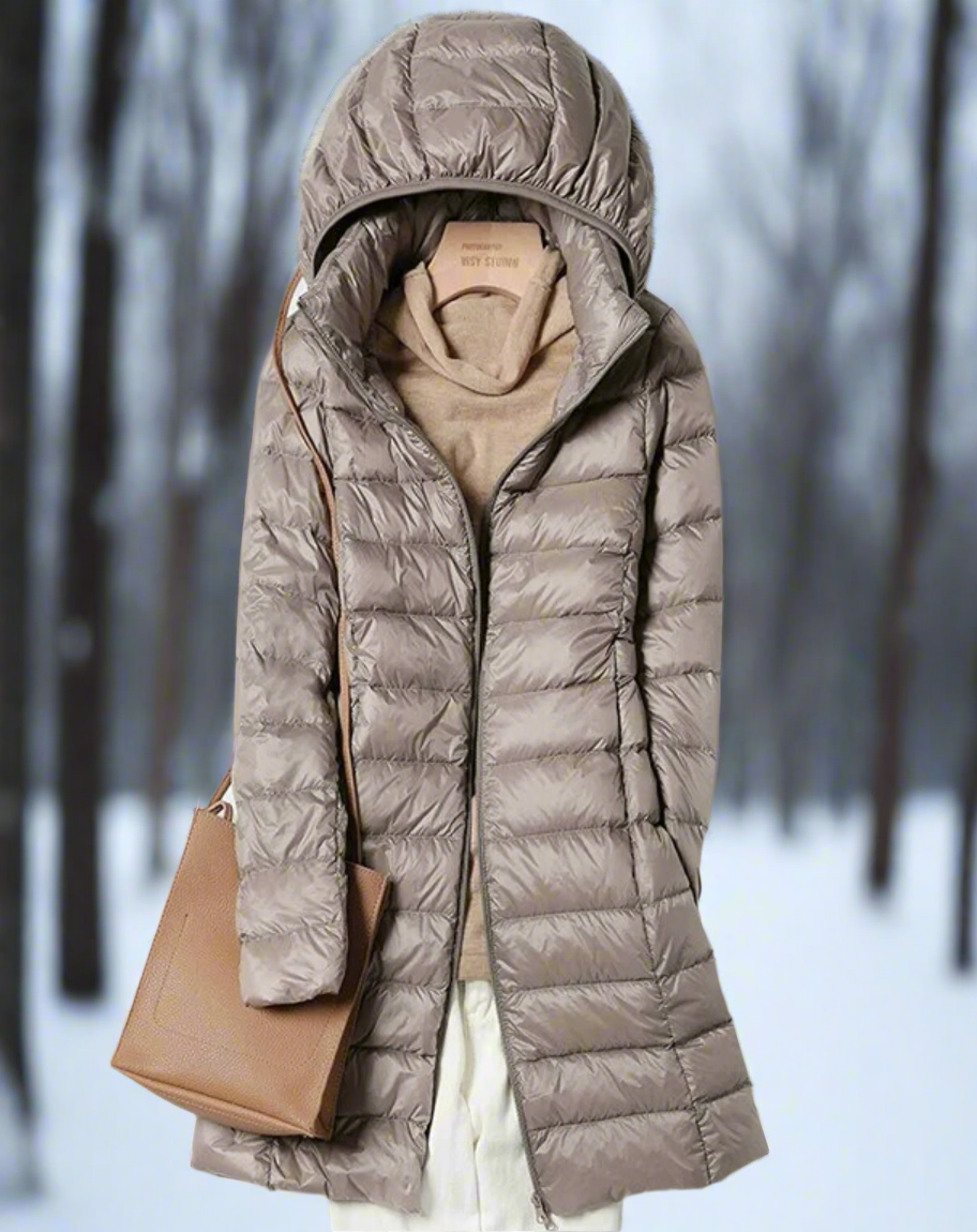 Women’s Long Padded Jacket – Regular Fit – Water-Repellent – Hooded Quilted Coat