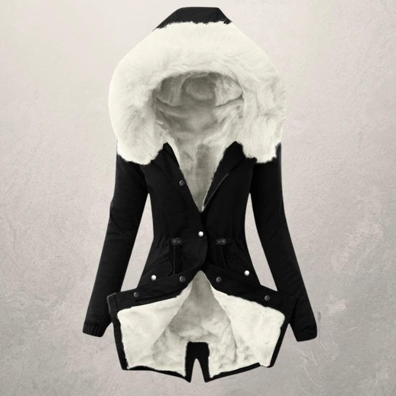 Women’s Parka Jacket – Mid-Length Fit – Faux Fur Lined – Hooded with Button Closure