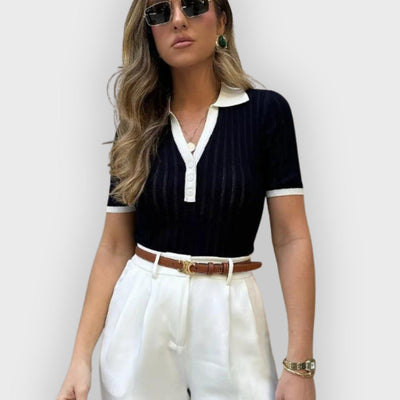 Esme | Knitted Polo Shirt - Fitted Buttoned Placket
