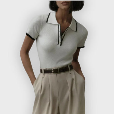 Thea | Knitted Polo Shirt - Ribbed Stretch Fabric