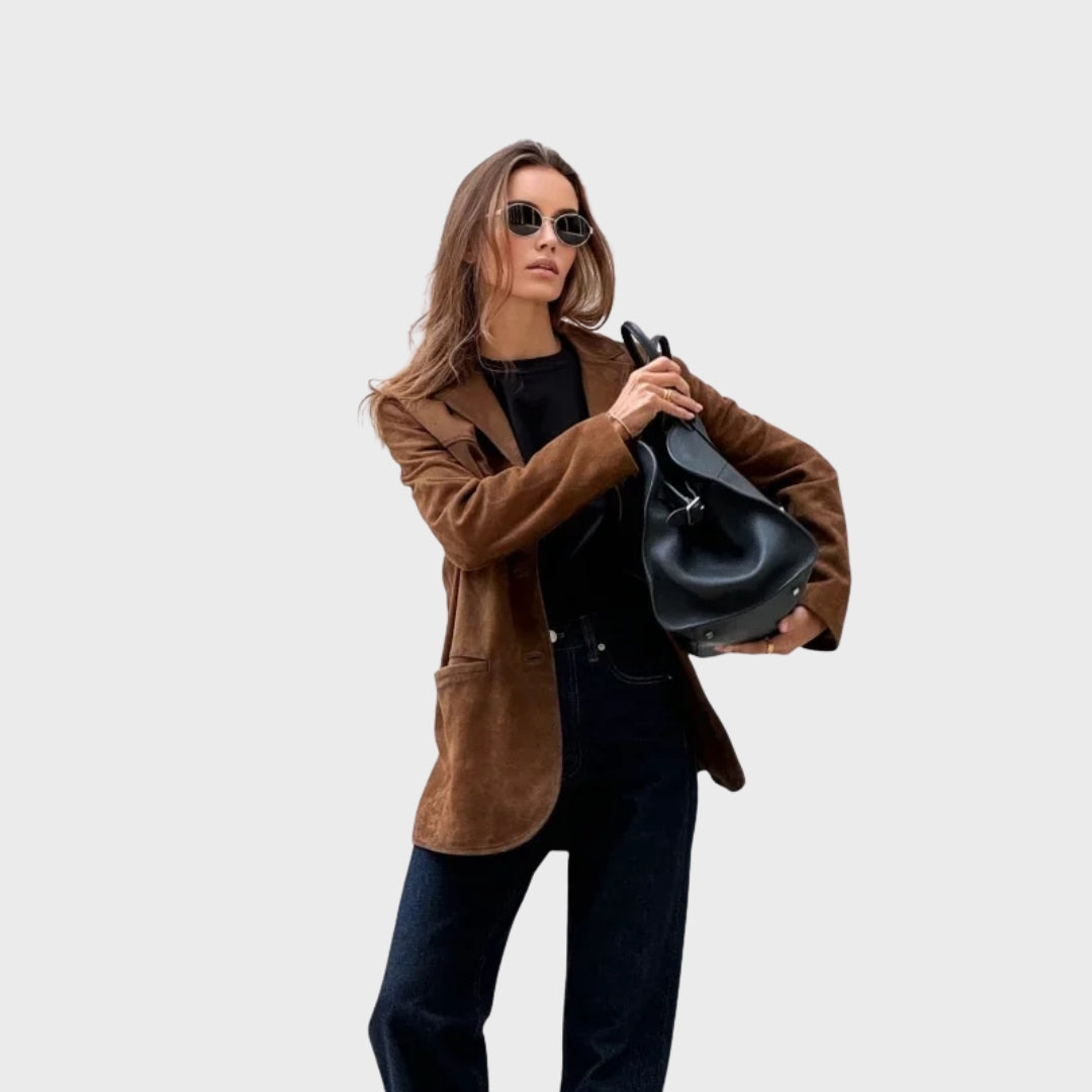 Millie | Elegant And Warm Jacket With Brown Suede Lapel