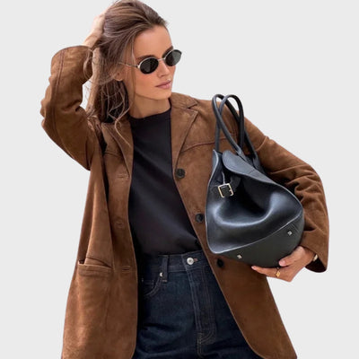 Millie | Elegant And Warm Jacket With Brown Suede Lapel