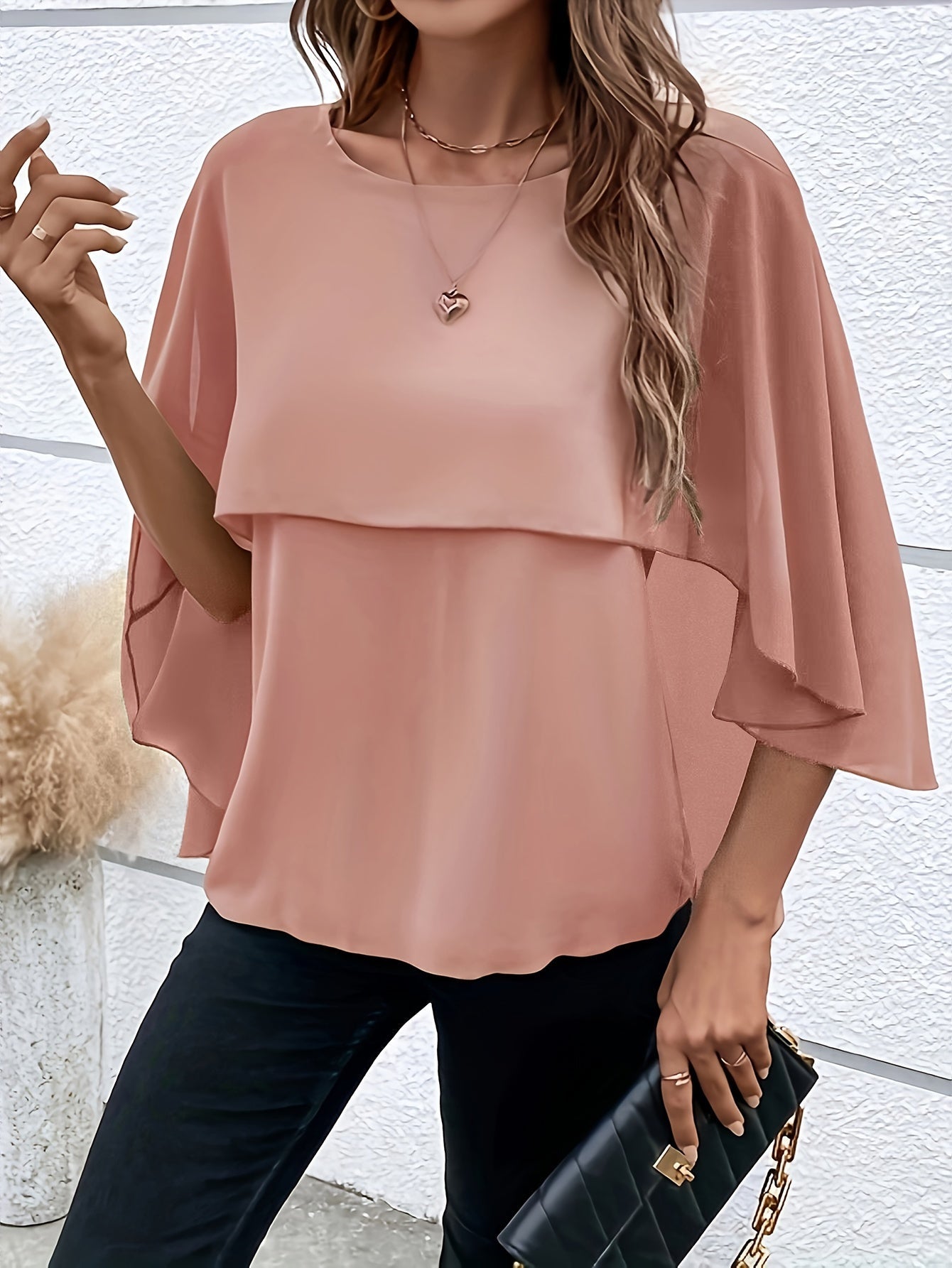 Layered blouse with batwing sleeves for women