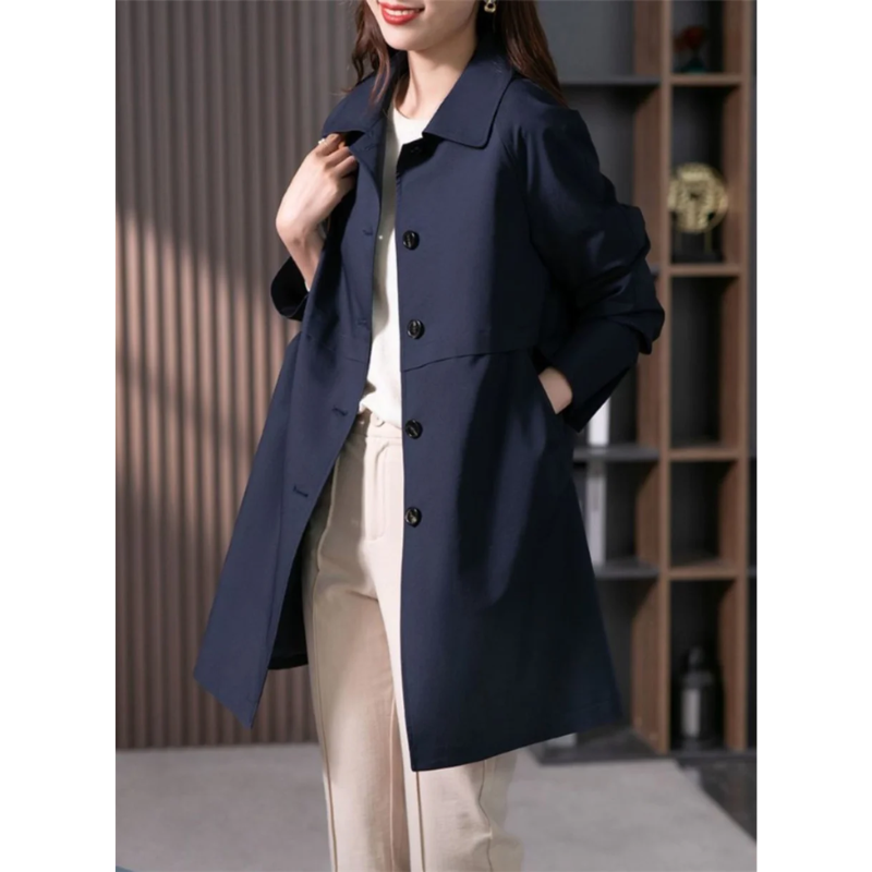Women’s Trench Coat – Tailored Fit – Classic Collar – Single Breasted – Mid-Thigh Length