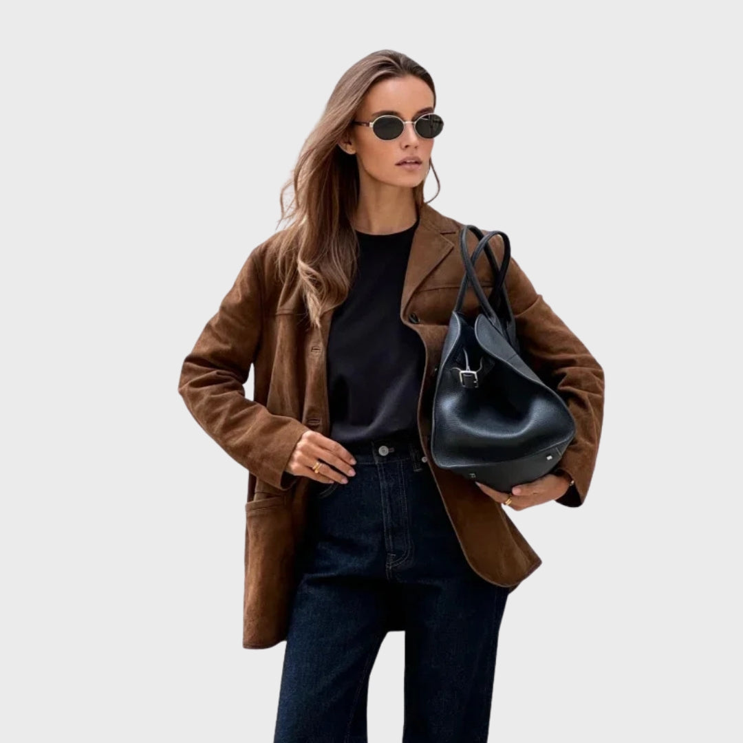 Millie | Elegant And Warm Jacket With Brown Suede Lapel