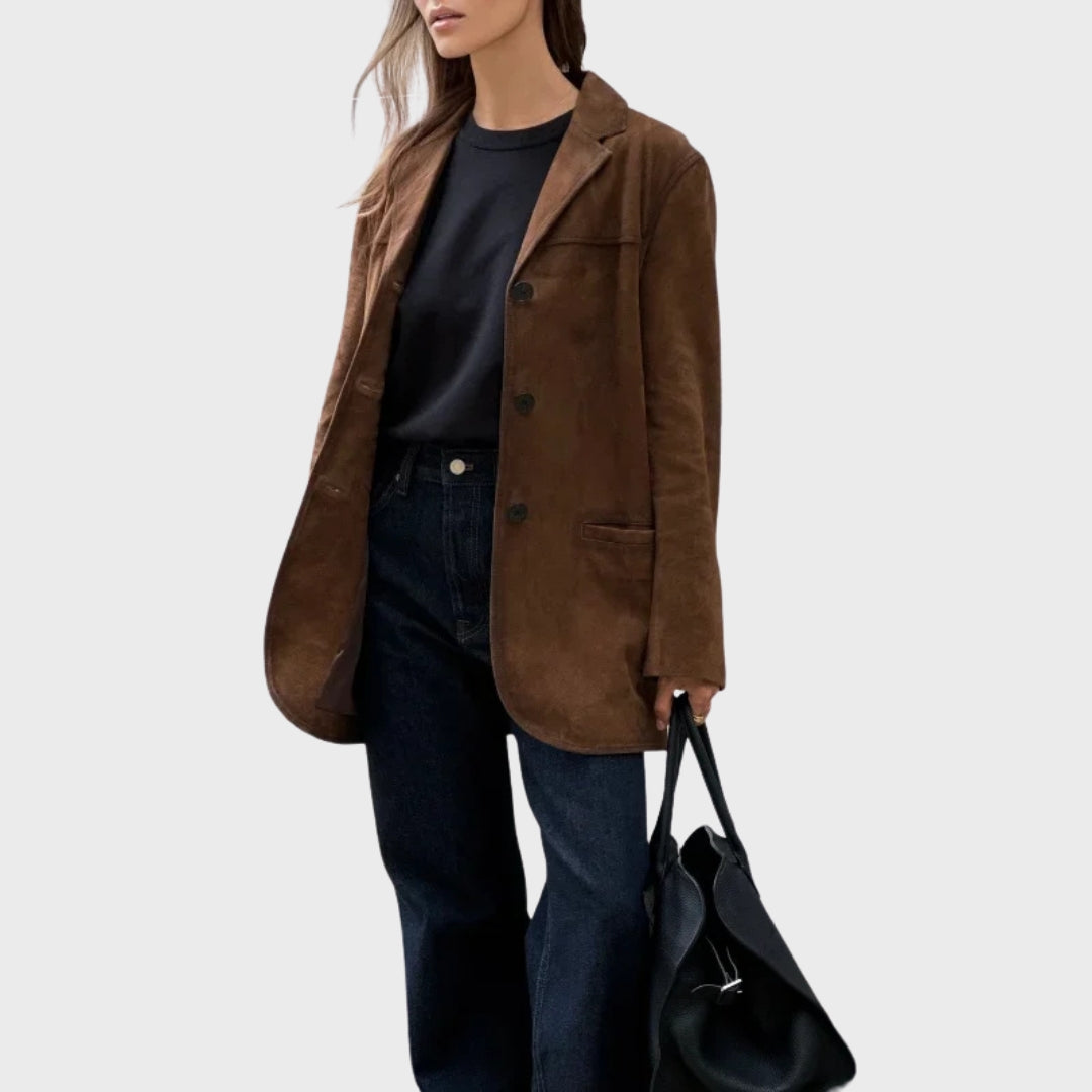 Millie | Elegant And Warm Jacket With Brown Suede Lapel
