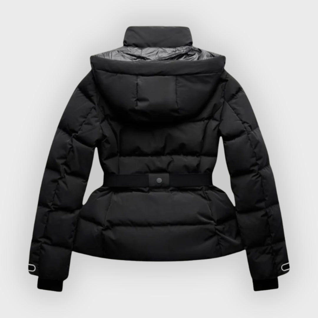 Edith | Women’s Insulated Black Belted Ski Coat