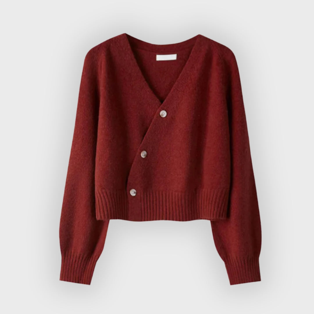Dorothy | Premium Merino Wool V-Neck Skew Button Cardigan