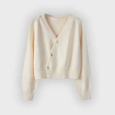 Dorothy | Premium Merino Wool V-Neck Skew Button Cardigan