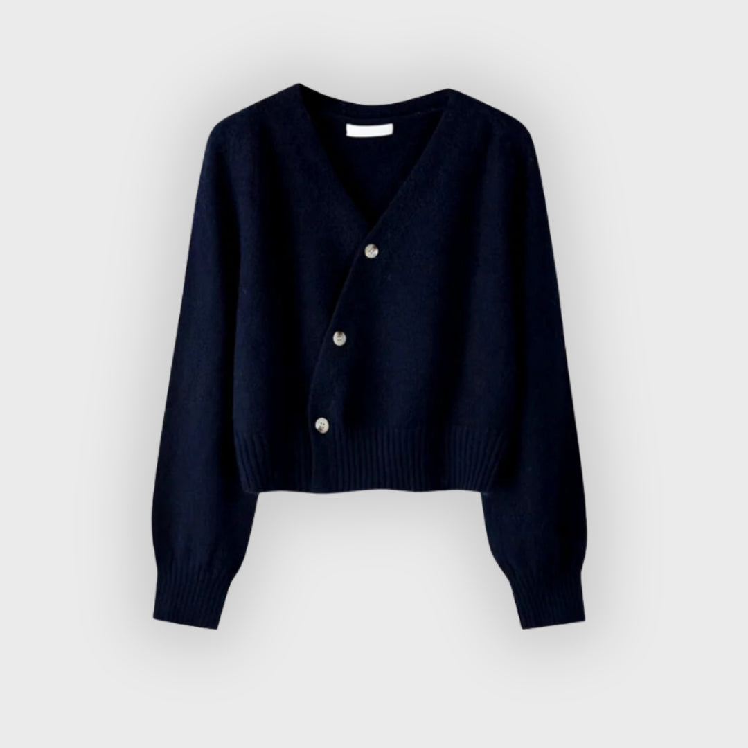 Dorothy | Premium Merino Wool V-Neck Skew Button Cardigan