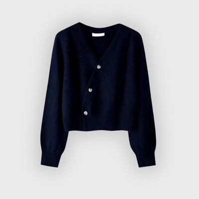 Dorothy | Premium Merino Wool V-Neck Skew Button Cardigan