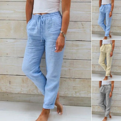 Women's Relaxed Fit Trousers - Elastic Waist - Breathable Drawstring Casual Wear