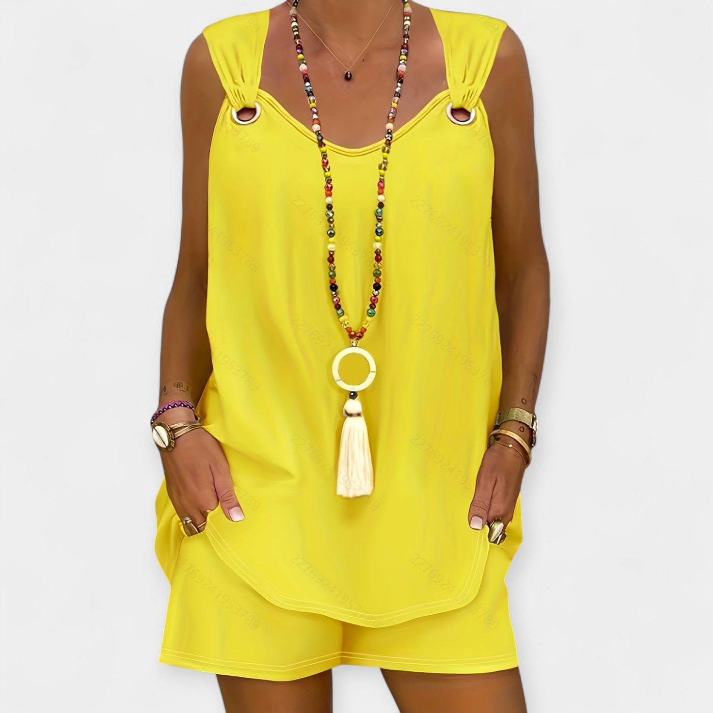 Evangeline | Luxurious Sleeveless Blouse With Shorts