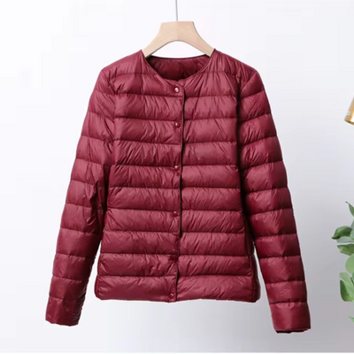 Women’s Down Jacket – Slim Fit – Lightweight Quilted – Collarless – Hip Length