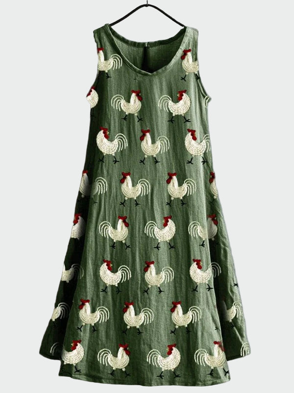 Alexandra | Rooster Pattern Embroidered Summer Dress