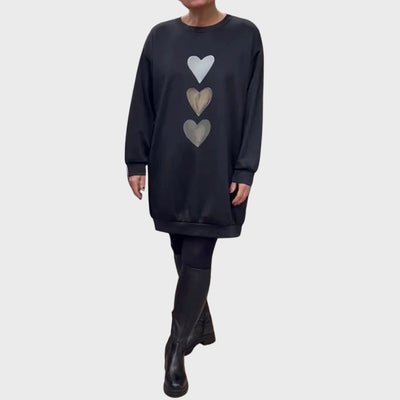 Edith | Heart Print Long Sleeve Sweatshirt