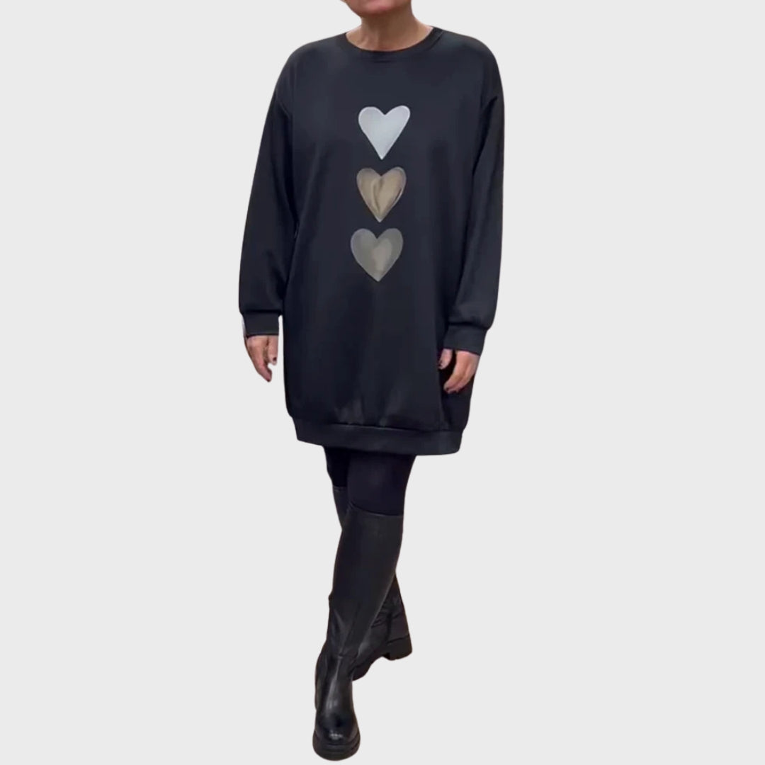 Edith | Heart Print Long Sleeve Sweatshirt