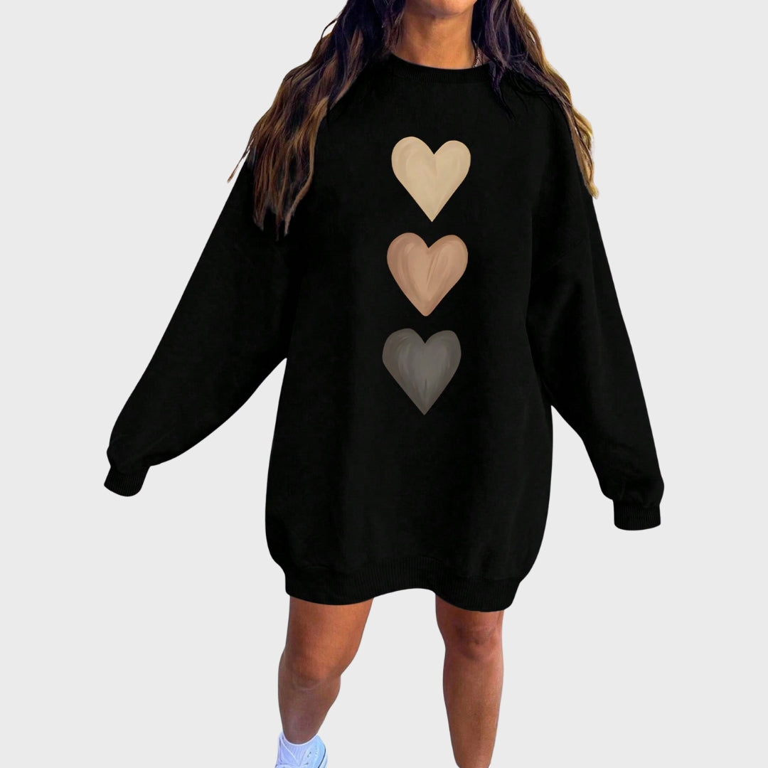 Edith | Heart Print Long Sleeve Sweatshirt