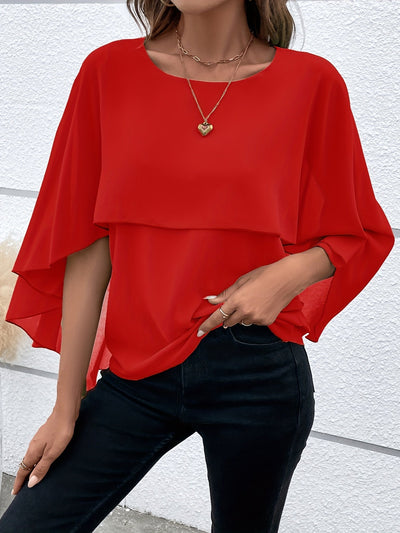 Layered blouse with batwing sleeves for women