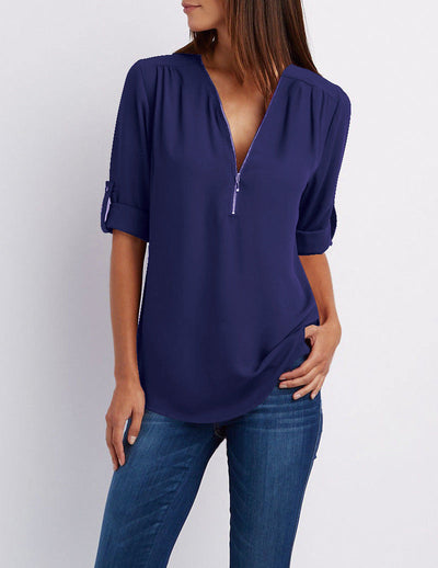 Half zip-front formal blouse for women