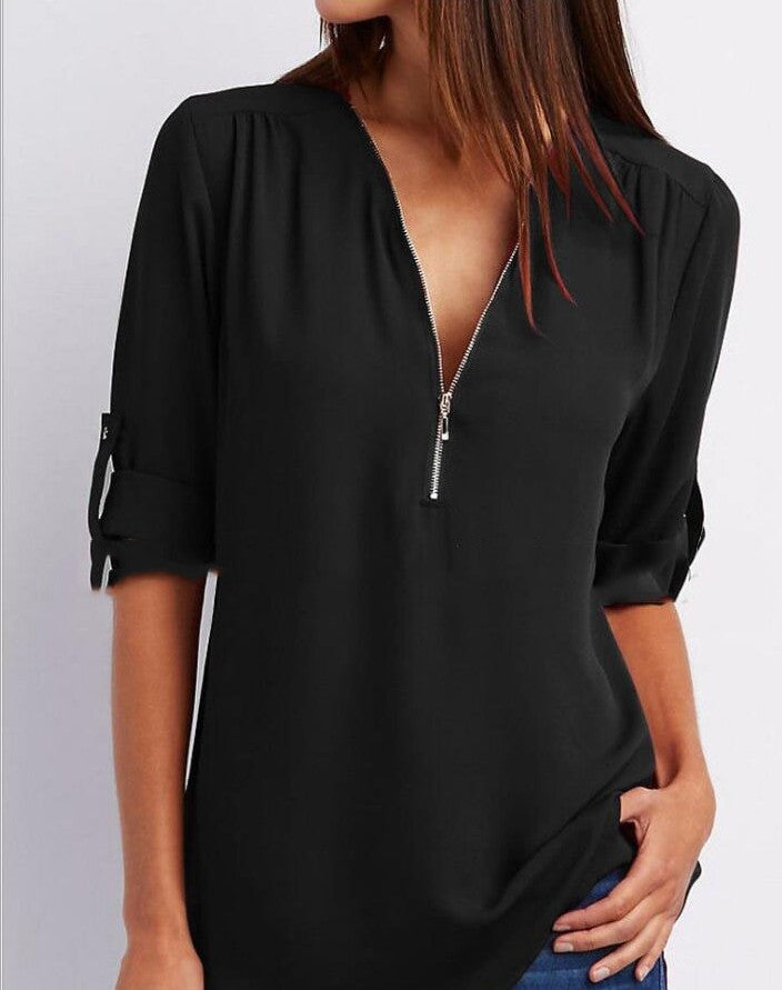 Half zip-front formal blouse for women