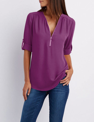 Half zip-front formal blouse for women