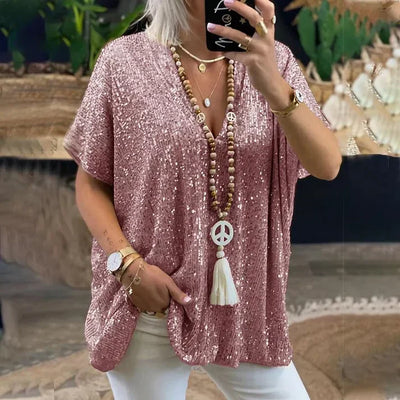 V-Neck Sequin Blouse | Elegant Partywear Top