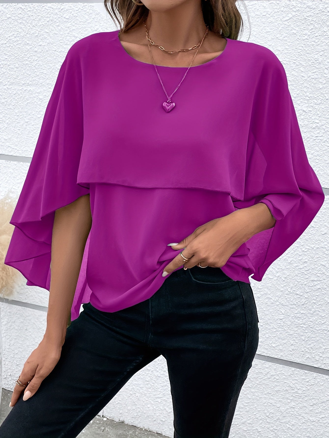 Layered blouse with batwing sleeves for women