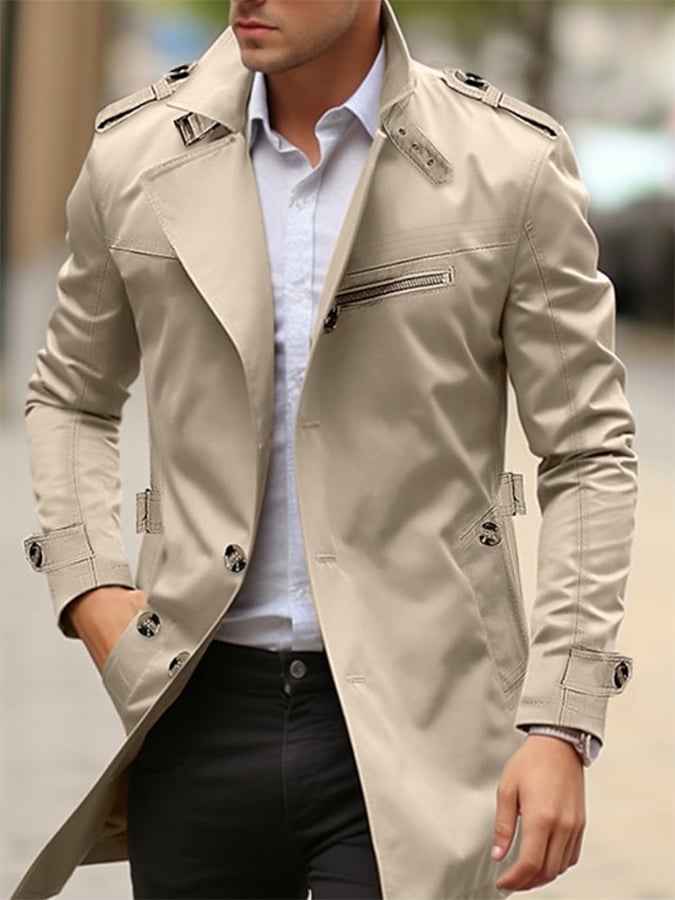 Men's Cotton Business Slim Fit Button Down Casual Trench Coat Last Day 80% Off!