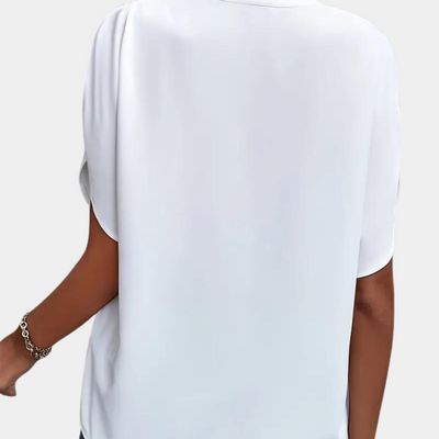 Women's Blouse - V-Neck Stand Collar - Short Sleeve Lightweight Relaxed Fit