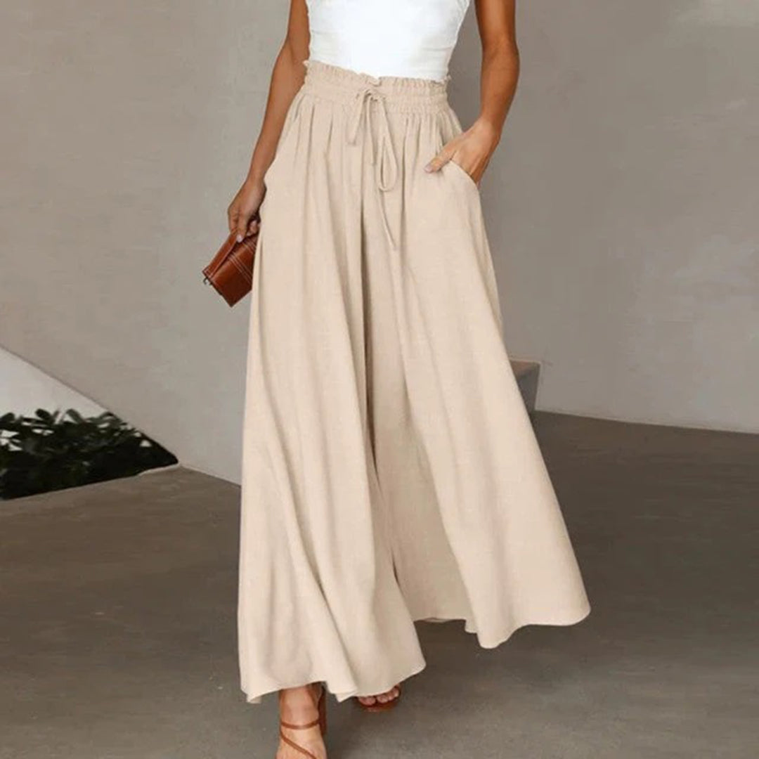 Women's Maxi Skirt - High Waist - Elastic Drawstring - Lightweight Flowing Design with Pockets
