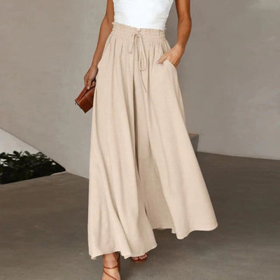 Women's Maxi Skirt - High Waist - Elastic Drawstring - Lightweight Flowing Design with Pockets