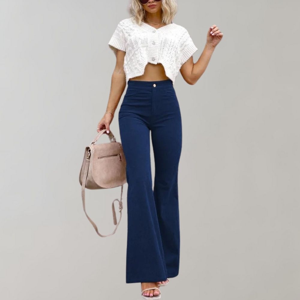 Women's High-Waisted Trousers - Flared Wide Leg - Elegant & Flattering Fit