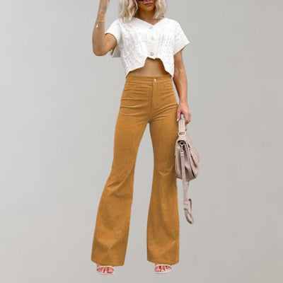 Women's High-Waisted Trousers - Flared Wide Leg - Elegant & Flattering Fit