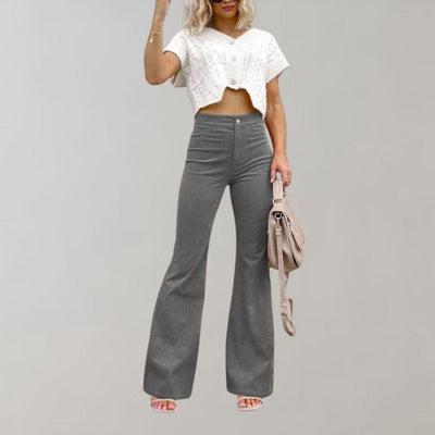 Women's High-Waisted Trousers - Flared Wide Leg - Elegant & Flattering Fit