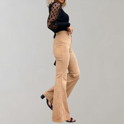 Women's High-Waisted Trousers - Flared Wide Leg - Elegant & Flattering Fit