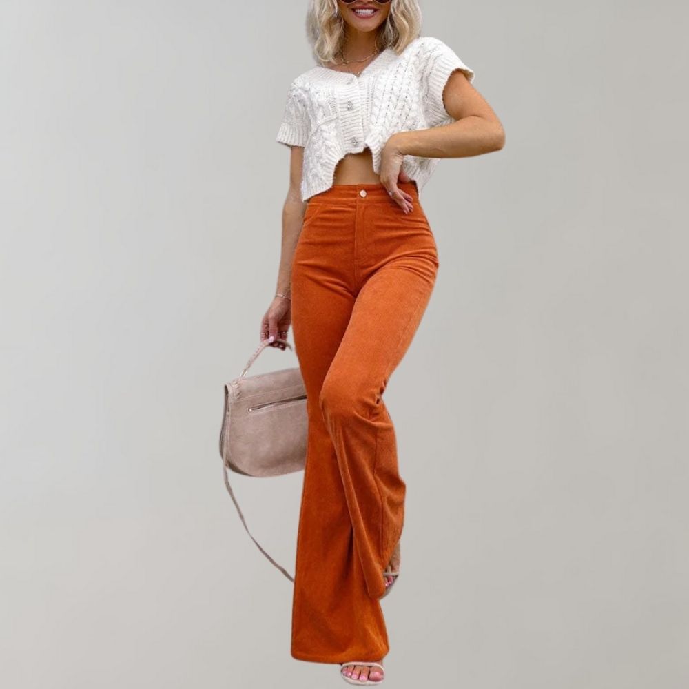 Women's High-Waisted Trousers - Flared Wide Leg - Elegant & Flattering Fit