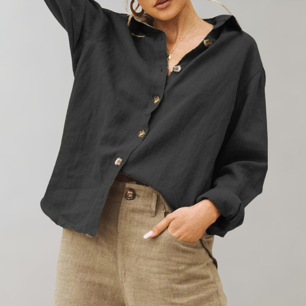 Women’s Blouse – Relaxed Fit – Long Sleeve – Button-Down – Breathable Blend