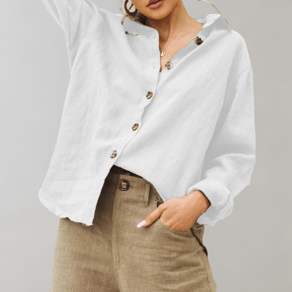 Women’s Blouse – Relaxed Fit – Long Sleeve – Button-Down – Breathable Blend