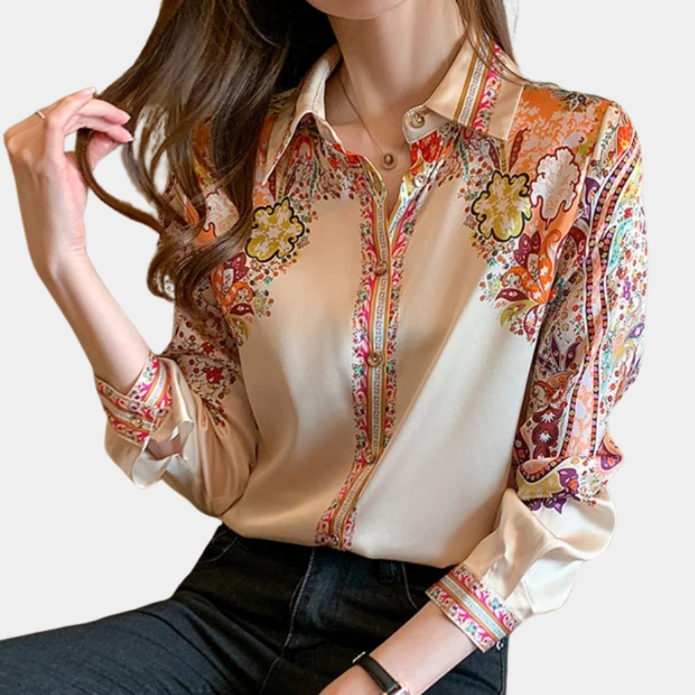 Women's Blouse - Satin Finish - Button Down - Collared Neckline - Long Sleeve Relaxed Fit