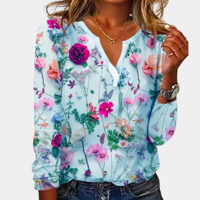 Floral Print Casual Blouse in Lightweight Breathable Fabric
